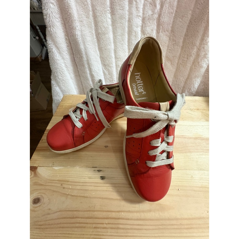 Hotter Star Red Leather Ortholite Cushioned Lace Up Sneakers Mens 8 Womens 10